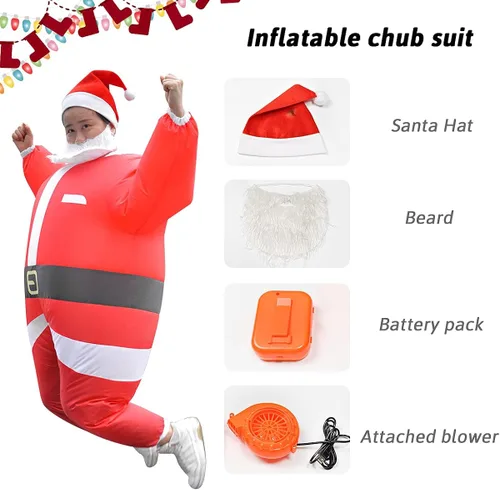 Vista 4 de Disfraz de Papá Noel inflable de Navidad, disfraz de Papá Noel, unisex (CH)