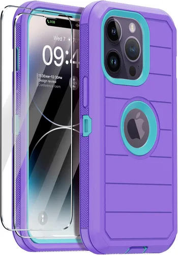 Vista 19 de Funda para iPhone 14 Pro Max con 2 protectores de pantalla, resistente de servicio pesado a prueba de golpes, protección contra caídas, resistente