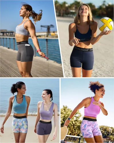 Vista 5 de Roadbox Pantalones cortos de compresión de elastano para mujer, pantalones cortos de voleibol de 3"5" con bolsillosin bolsillo, secado rápido