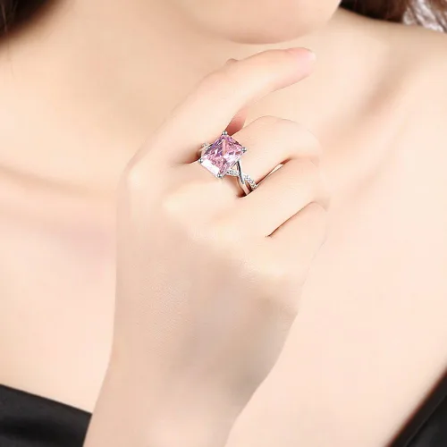 Vista 7 de Anillos de cristal de Swarovski para mujer tamaño 6-9 - Anillo de circón rosa chapado en oro blanco