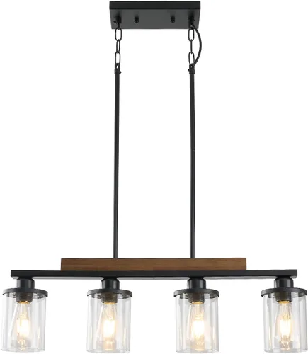Vista 9 de Lámpara de comedor,Lámpara de cocina de 3 luces para iluminación de granja, iluminación colgante industrial de madera de metal negro mate,Luces