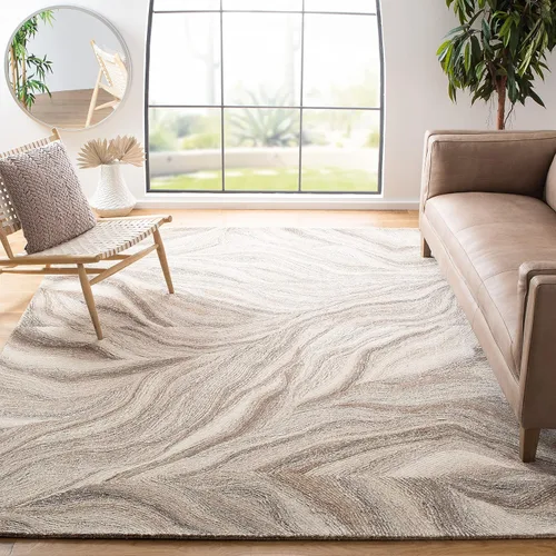 Vista 17 de SAFAVIEH Metro Collection - Alfombra decorativa de 2 x 3 pies, marfil y marrón, hecha a mano, lana abstracta moderna, ideal para zonas de alto