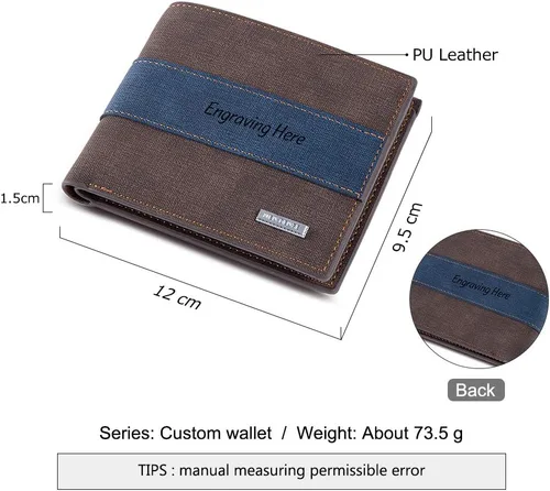 Vista 3 de JewelOra Billeteras personalizadas grabadas para hombres, billetera plegable de piel sintética con nombre personalizado para hombres, marido, papá