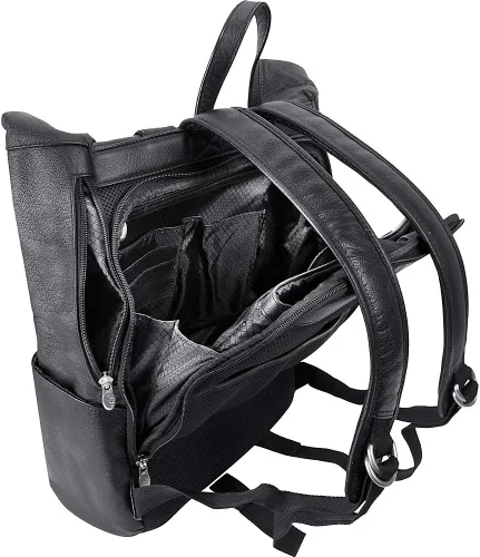 Vista 6 de McKleinUSA Serie S, Kennedy, cuero de becerro de grano de guijarro, mochila para portátil de doble acceso de 17 pulgadas, color negro (88735)