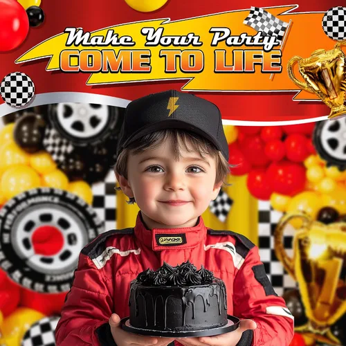 Vista 7 de Kit de arco de globos de coche de carreras TODO-EN-1 y guirnalda con TROFEO de REGALO y Número 2 - Globos de coches de carreras para suministros