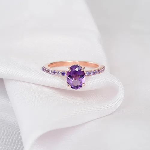 Vista 5 de KANISHKA GEMS JEWELS - Anillo de compromiso con amatista morada, chapado en oro rosa