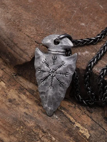 Vista 2 de HAQUIL Joyería vikinga collar con colgante de talismán vikingo de acero inoxidable de hierro forjado antiguo regalo de joyería vikinga para hombres