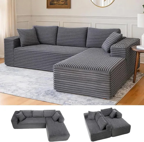 Vista 15 de LUCKLIFE - Sofá seccional modular con chaise en forma de L, sofás sin patas tapizados en pana para sala de estar, sofá cama extragrande, no requiere