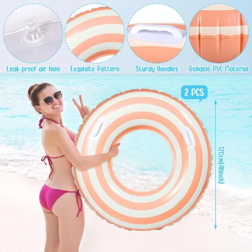 Vista 2 de Gemscream 2 anillos de natación grandes con asas de 47.24 pulgadas, flotadores inflables de piscina para adultos y adolescentes