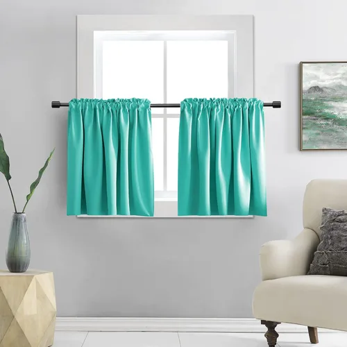Vista 20 de DONREN Cortinas Cenefas de 20 pulgadas de largo - 2 paneles opacos aislantes térmicos pequeñas cenefas de cortina para baño con bolsillo para barra