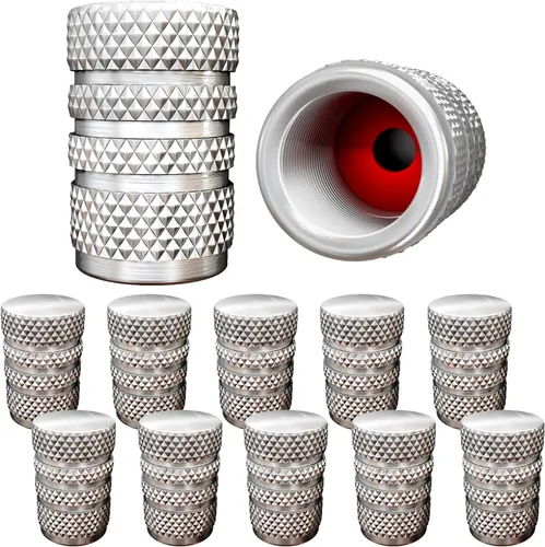 Vista 8 de SAMIKIVA Paquete de 12 tapones de aluminio para válvulas de neumáticos, metal con anillo de goma, cubierta a prueba de polvo, ajuste universal