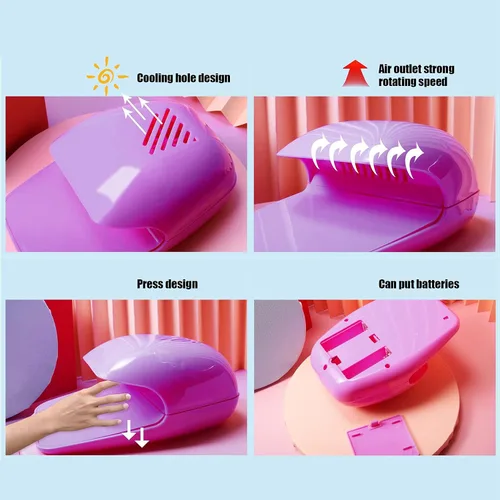 Vista 2 de FILFEEL Secador de uñas portátil, mini ventilador de uñas para esmalte de uñas regular y de gel, funciona con pilas, morado