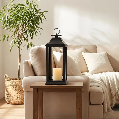 Vista 4 de Portavelas moderno de estilo rústico negro – Linterna decorativa de 18