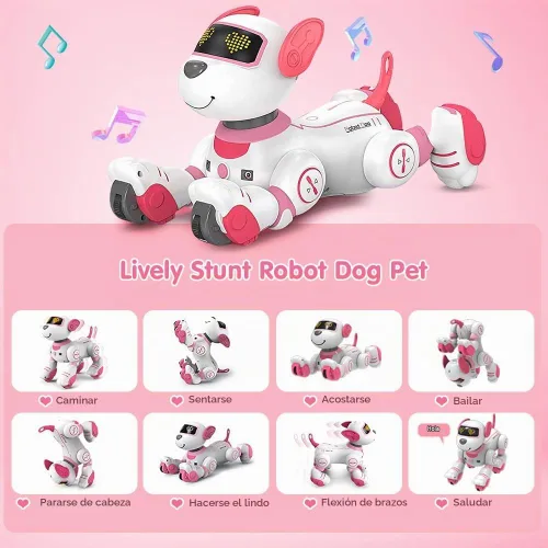 Vista 4 de VATOS - Perro robot de control remoto para niños - Perro robot de juguete interactivo con toque y seguimiento, robot perro de 17 funciones, cachorro