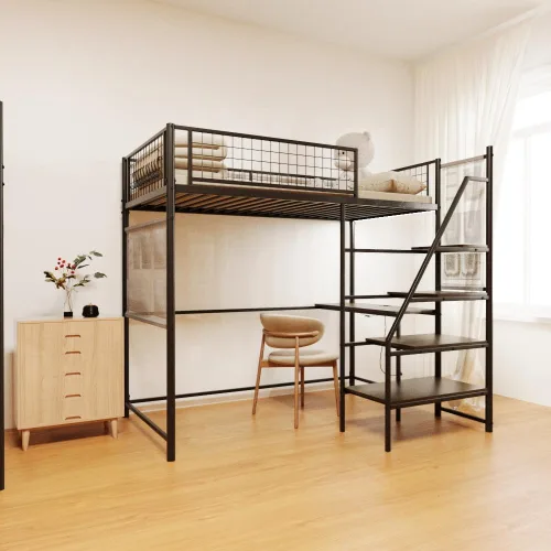 Vista 17 de KEIKI Litera Full sobre Twin con Estación de Carga, Cama Alta de Metal con Escritorio & Protector de Seguridad & Escaleras, Marco de Cama de Metal