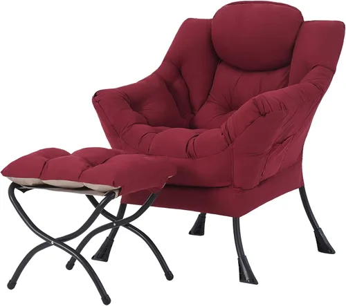 Vista 27 de Silla perezosa con otomana, silla de descanso moderna y grande con reposabrazos y bolsillo lateral, sillón tapizado de ocio con silla de lectura