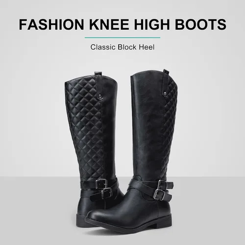 Vista 3 de Vepose - Botas de equitación 49 para mujer, botas altas hasta la rodilla, botas de pantorrilla con hebilla