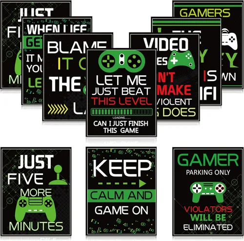 Vista 9 de Sumind Cartel de 10 carteles de videojuegos, impresión artística de juego de niño en fiesta de cumpleaños, decoración de pared de palabras Azul