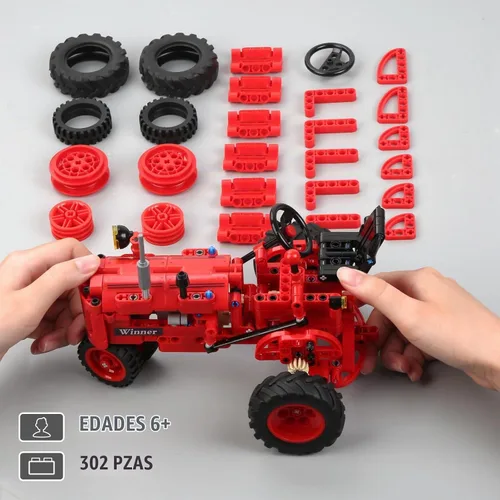 Vista 4 de Juego de bloques de construcción clásicos de tractor rojo 1/12, kit de construcción de tractor de granja para niños a partir de 6 años, kit