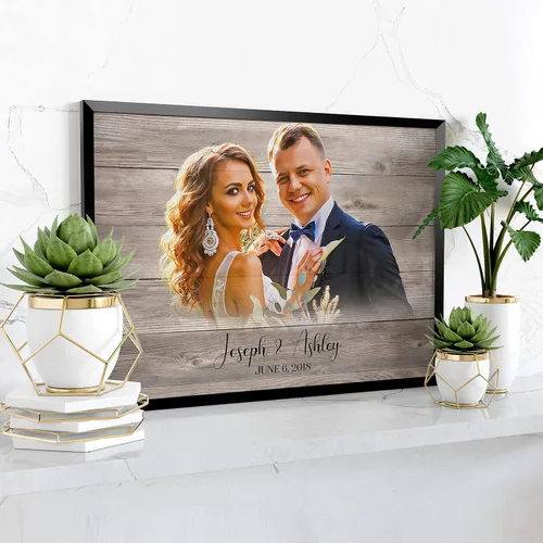 Vista 6 de Retrato de boda Retrato personalizado de foto Pintura de boda sobre impresión de madera Regalo de boda Ilustración de boda Parejas Retrato Lienzo