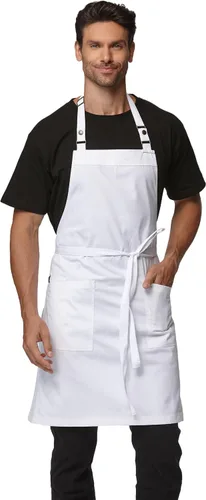 Vista 9 de Delantales de chef para hombres y mujeres con bolsillos grandes, delantal de lona, impermeable, profesional, con 2 bolsillos, 4251 GB