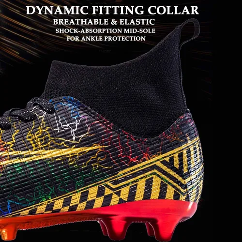 Vista 3 de HESBITEUL Botines de fútbol para hombre y mujer, jóvenes, botas de fútbol FG para exteriores, transpirables, zapatos de entrenamiento
