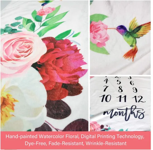 Vista 7 de Manta de hito mensual para bebé niña, manta floral para el mes del recién nacido, regalo personalizado para ducha, forro polar de felpa suave