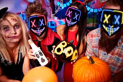 Vista 5 de Máscara de purga de Halloween máscara con luz LED máscara de miedo para cosplay máscara de disfraz LED para niños niñas adultos con alambre EL
