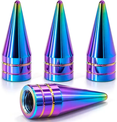 Vista 20 de 4 piezas de tapas de válvula de rueda con forma de punta, válvula de rueda de aleación de aluminio con punta, cubiertas universales de válvula