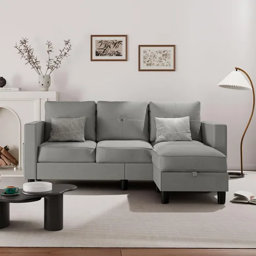 Vista 10 de JAMFLY Sofá modular para sala de estar, sofá reversible de 3 plazas con otomana convertible, sofás modernos en forma de L para apartamentos