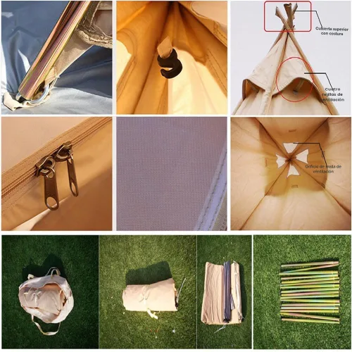 Vista 7 de Latourreg Tienda de campaña al aire libre para 2 personas de 6.6 ft de lona para acampar pirámide Tienda grande de pagoda de tipi para adultos