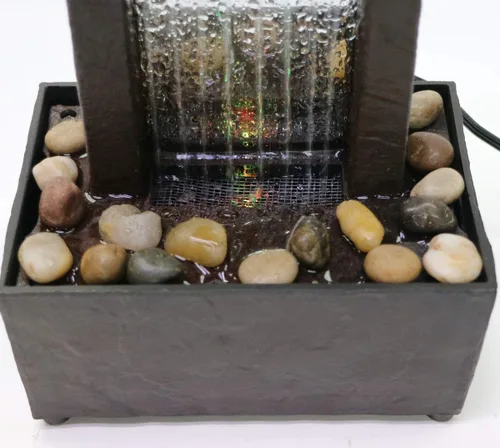 Vista 2 de Nature's Mark Fuente de Agua de Mesa con Espectáculo de Luz de Cascada con Espejo de 10" de Altura con Rocas Naturales de Río y Luces LED que