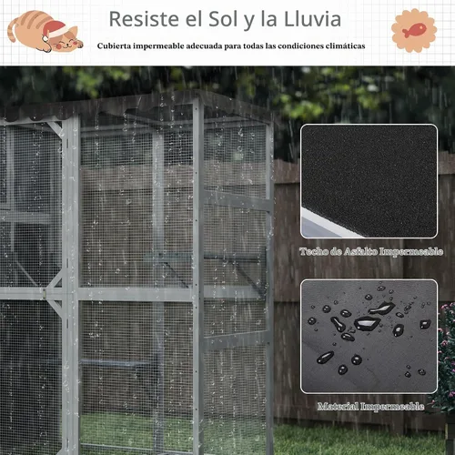 Vista 5 de COZIWOW Catio grande de madera para gatos, recinto al aire libre con techo resistente a la intemperie, 2 salas de descanso, 2 plataformas, corralito