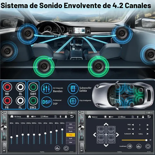 Vista 3 de Estéreo de auto de doble DIN de 7 pulgadas con Apple CarPlay inalámbrico y Android Auto, pantalla táctil QLED, Bluetooth, cámara de respaldo, audio