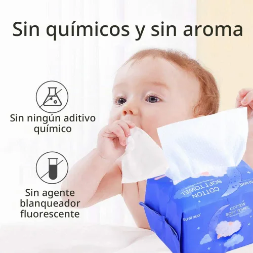 Vista 6 de Toallitas secas para bebé, hechas de 100% algodón, sin químicos, sin perfume, algodón ultra absorbente, pañuelos de uso húmedo y seco