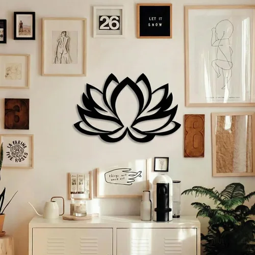 Vista 2 de DEKADRON Arte de pared de metal – Flor de loto – Decoración de pared de metal para decoración de oficina en el hogar, decoración de estudio de yoga