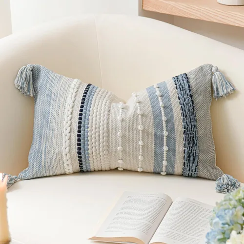 Vista 12 de BlissBlush Funda decorativa para cojín marrón 18x18 cuadrada estilo bohemio con borlas, funda de cojín para sofá, dormitorio, sala de estar