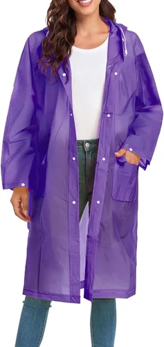Vista 9 de Chubasqueros para mujeres y hombres, reutilizables, portátiles, impermeables, EVA, largos ponchos de lluvia con capuchas Negro