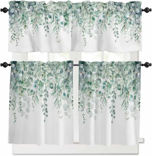 Vista 13 de Cenefas para ventanas, tarro de algodón con bolsillo para barra de cortina de cocina, cenefas de 54 x 18 pulgadas, cortinas cortas para ventana