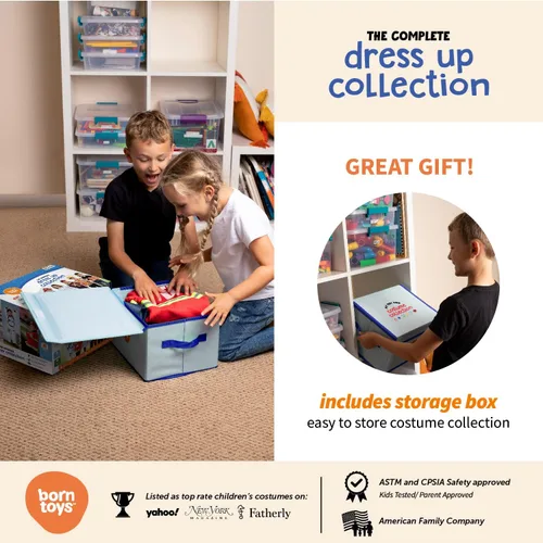 Vista 7 de Born Toys Disfraces de juego de simulación para niños de 3 a 7 años, juego de vestuario lavable para niños pequeños para jugar (6 en 1)