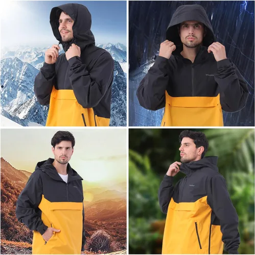 Vista 6 de YINGJIELIDE Chaqueta impermeable con capucha para hombre, abrigo de vela aislado a prueba de viento, sudadera con capucha Softshell cortavientos