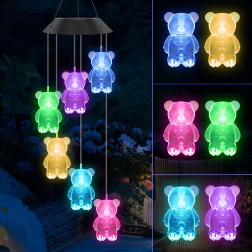 Vista 13 de Carillones de viento solares para exteriores, carillones de viento conmemorativos de 37 pulgadas, regalos para mamá y abuela, 6 tubos LED que
