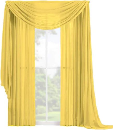 Vista 20 de Decotex Juego de 3 cortinas de gasa transparente para ventana, incluye 2 paneles y 1 bufanda a juego (120 pulgadas de largo, chocolate)