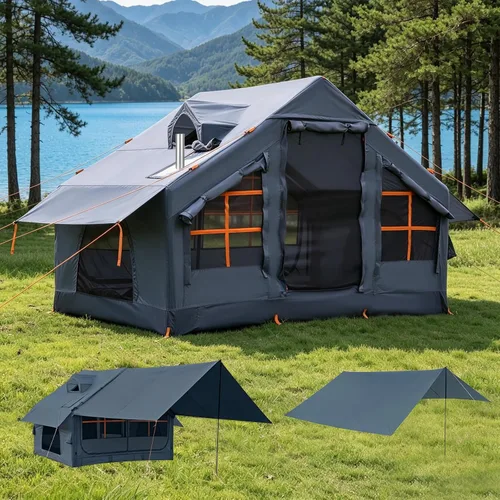 Vista 11 de Carpas inflables para acampar - Tienda de glamping fácil de inflar con bomba manual, tienda inflable de aire de PVC impermeable para acampar