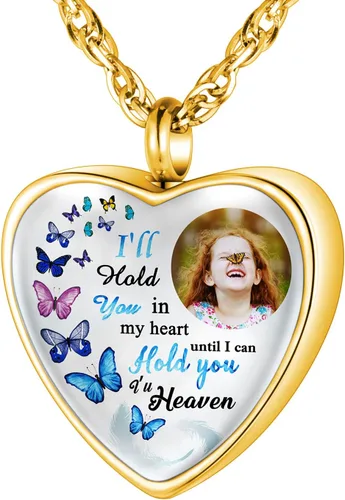 Vista 8 de XIUDA Collar de urna con foto personalizada para cenizas, collar de cenizas con foto personalizada, joyería de cremación para mujeres, collar