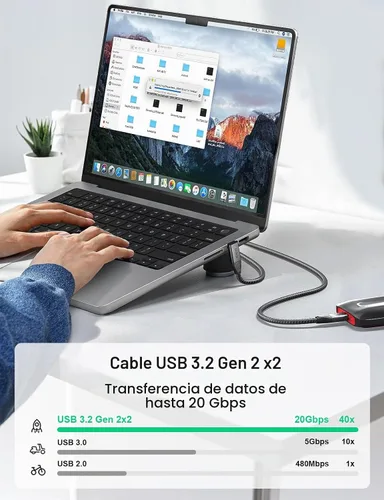 Vista 3 de XAOSUN Cable USB C Corto de Ángulo Recto, Cable USB C a USB C de 240 W 1.6 pies, Cable USB C 3.2 de 90 Grados 20 Gbps Datos Vídeo 4K Cable de Carga