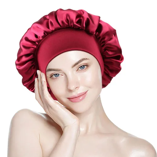 Vista 8 de Gorro de seda blanco para mujeres durmiendo, gorro de seda para dormir, trenzas de cabello rizado, gorra de satén grande para dormir, gorra de noche