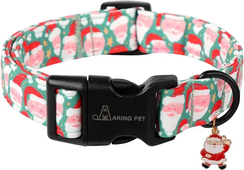 Vista 29 de ARING PET Collar de Navidad para perro, lindo collar de copos de nieve populares rojo y verde con hebilla de liberación rápida para cachorros