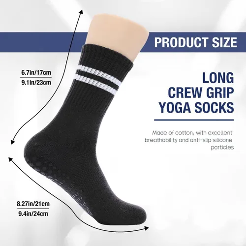 Vista 3 de Heerlijk Tavi - Calcetines largos de pilates con empuñaduras para mujer, calcetines antideslizantes con rayas para yoga, barre, deportes, hospital
