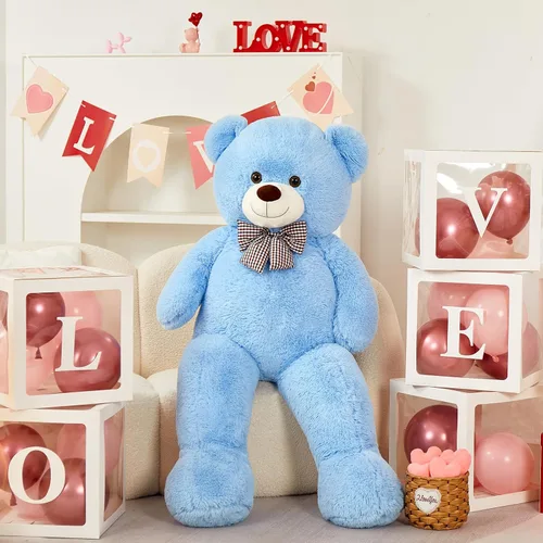 Vista 2 de MorisMos Oso de peluche gigante con corbata de 4 pies, 47 pulgadas, oso de peluche grande clásico, regalo para novia novio en cumpleaños, azul